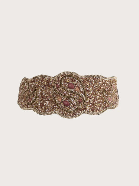 Boho Beaded Elastic Waist Wide Belt