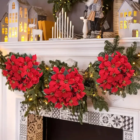 Artificial Christmas Red Poinsettia Flower Bouquets