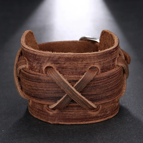 Genuine Leather Wristband Bracelet for Men Handmade Wrist Cuff