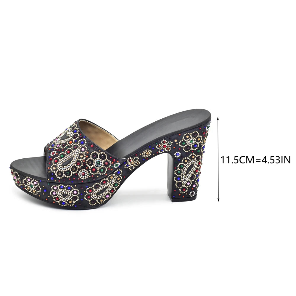 Paisley Summer Open Toe Platform High Heel Slides Shoes Comfortable Wedge Sandals