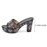Paisley Summer Open Toe Platform High Heel Slides Shoes Comfortable Wedge Sandals