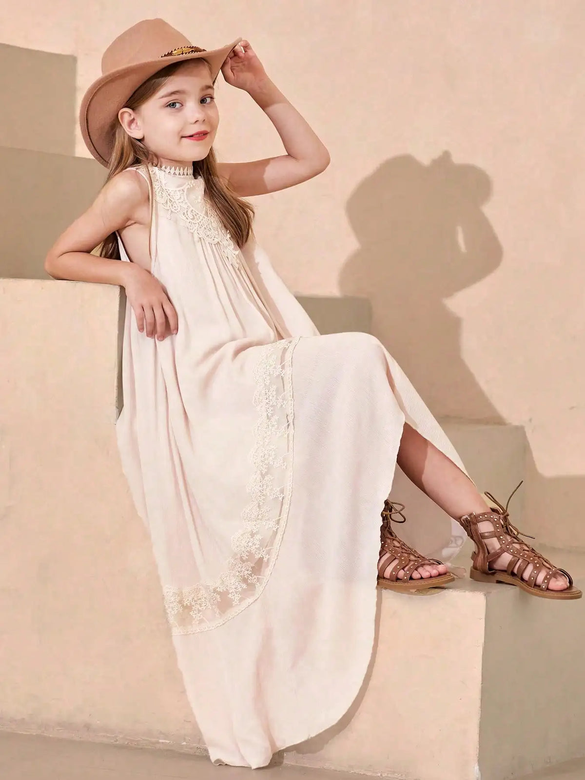 Summer Girls' Sleeveless Embroidered Trailing Skirt Photoshoot Worthy Maxi Dress