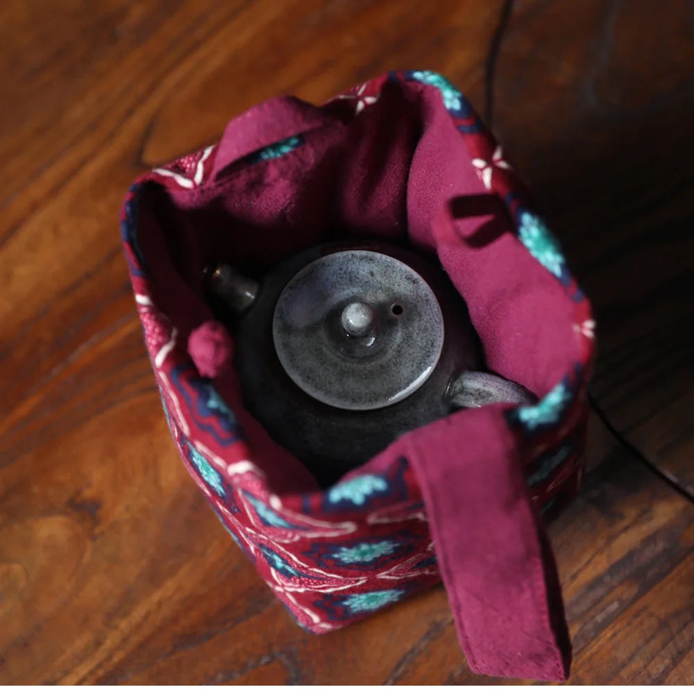 Padded Cotton Teacup Storage Bag Ceramic Glass Drawstring Bags Portable Organiser
