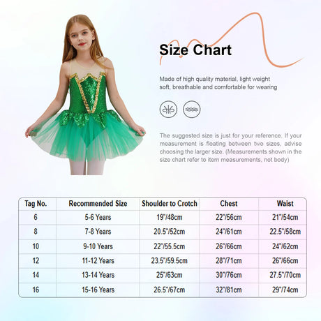 Royal Elf Green Sequins Girls Ballet Dance Dress Tutu Gymnastics Leotard Figure Skating Dance Performance Costume