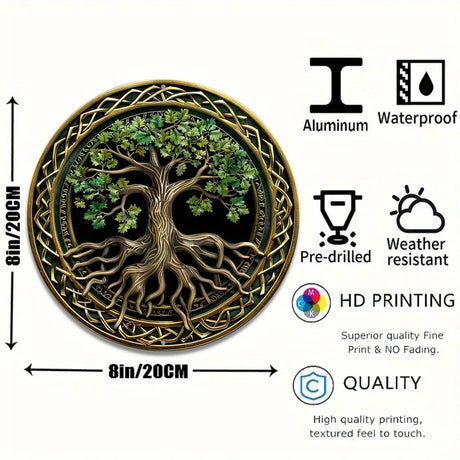 Tree of Life Mandala 2D Printed Circular Metal Decorative Sign