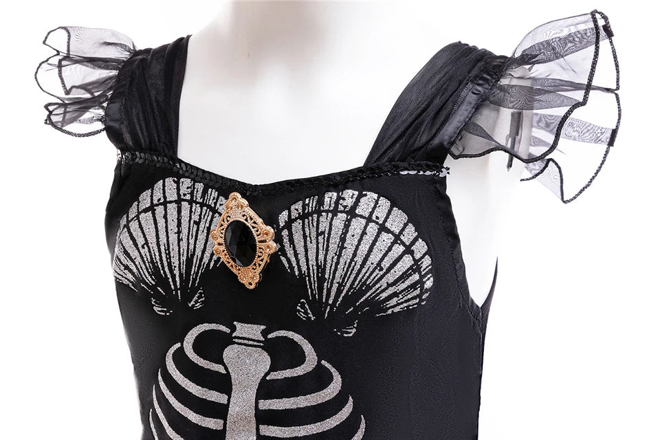Halloween Mermaid Skeleton Costume Sets Gothic Girls Black Dress