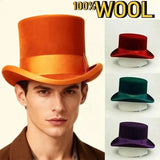 100% Wool Flat Top Hats Solid Colours Wide Ribbon Magician Performance Hat