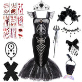 Halloween Mermaid Skeleton Costume Sets Gothic Girls Black Dress