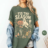 'Tis The Season Skeleton Pumpkin Ghost Halloween T-Shirt Vintage Halloween Cotton Tee