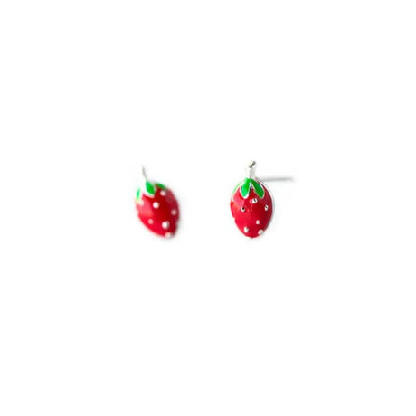 Bitty Enamel Strawberry Stud Earrings 925 Sterling Silver Jewellery