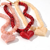 Chunky Acrylic Heart Pendant Beaded Choker Necklaces