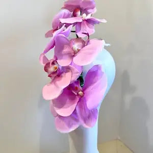 Handcrafted Large Realistic Orchid Statement Headpiece Floral Headband for Weddings Races Photoshoots
