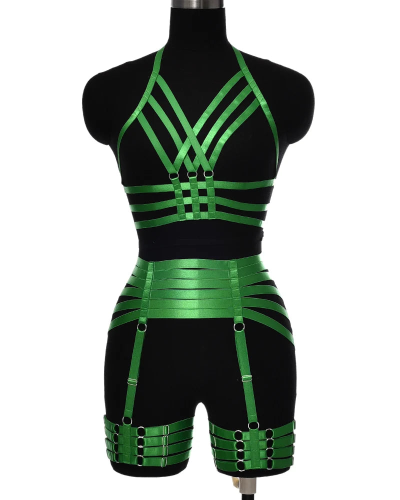 Pearlescent Colours Body Harness Body Cage Garter Belt Harness Full Set