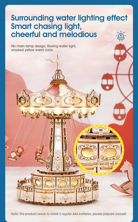 Swing Ride Music Box Amusement Park Series DIY 3D Wooden Model Kit Puzzle