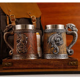 Dragon Beer Mug Coffee Cup Stainless Steel Resin Wooden Barrel Drinkware 600ml