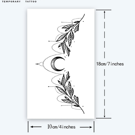 Crescent Branch and Leaf Temporary Tattoo