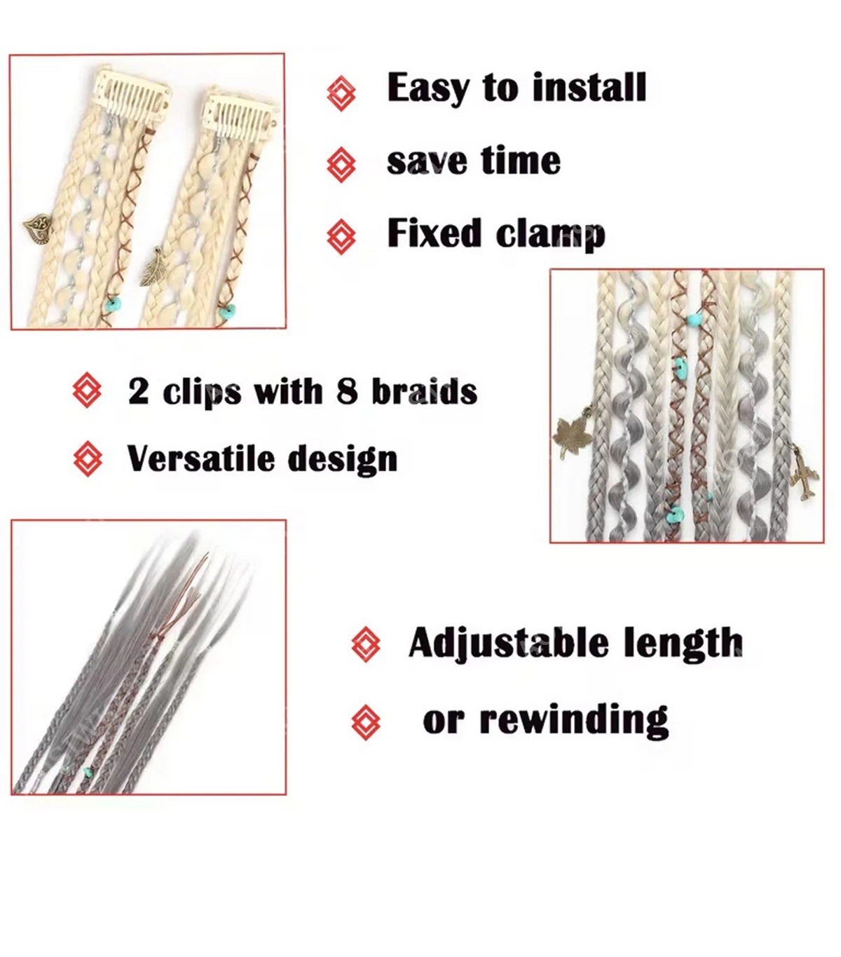 2pc Ombre Synthetic Fae Braids Hair Extensions Clip in Hairpieces