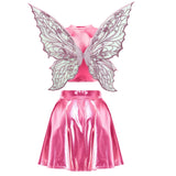 Festival Fairy Cosplay Costume Sleeveless Crop Top, High Waist Flared Skirt And Butterfly Wings Set