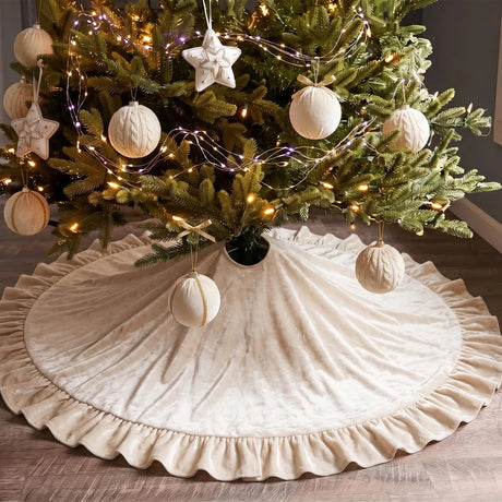 Dutch Velvet Christmas Tree Skirt Ruffled Edge Xmas Decor