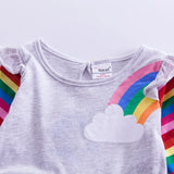 Girls' Long Sleeve Unicorn Dress Two Pockets Rainbow Sleeves