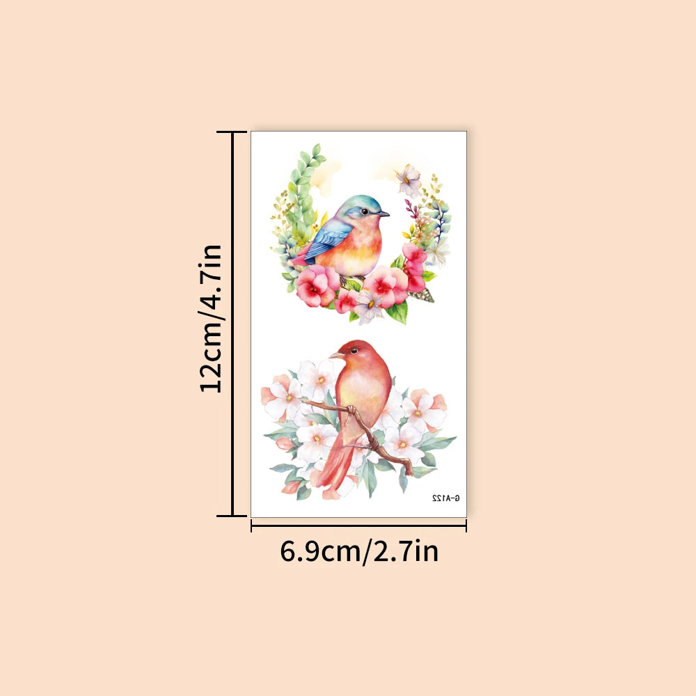 10pcs Watercolour Hummingbird Temporary Tattoos Floral & Bird Designs