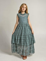 Girls Flower Girl Dress Lace Cotton Maxi Dresses