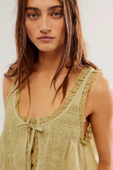 Pip's Summer Cotton Camis Crop Tops Boho Spliced Lace Tank Tops