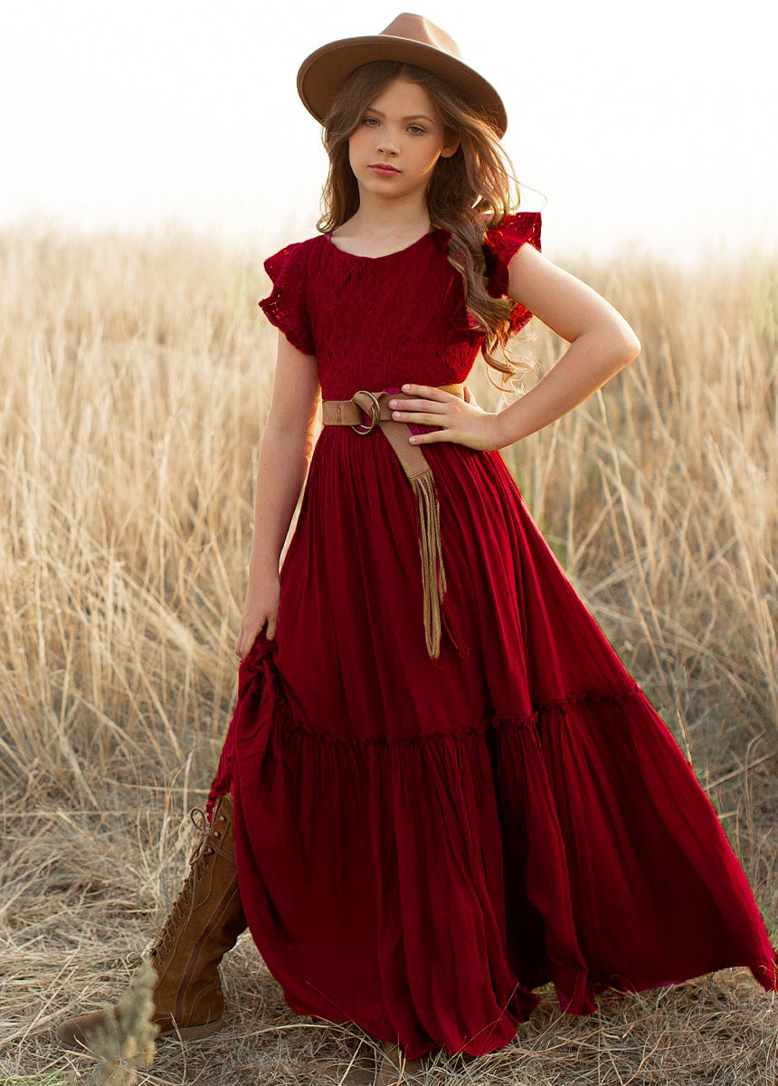 Girls Maxi Lace Chiffon Photoshoot Dresses For 3-15 Years