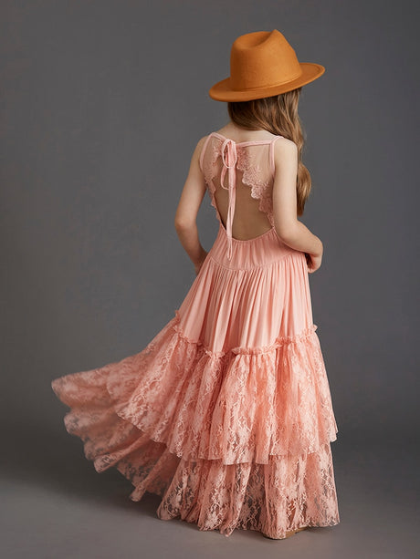 Girls Maxi Lace Chiffon Photoshoot Dresses For 3-15 Years