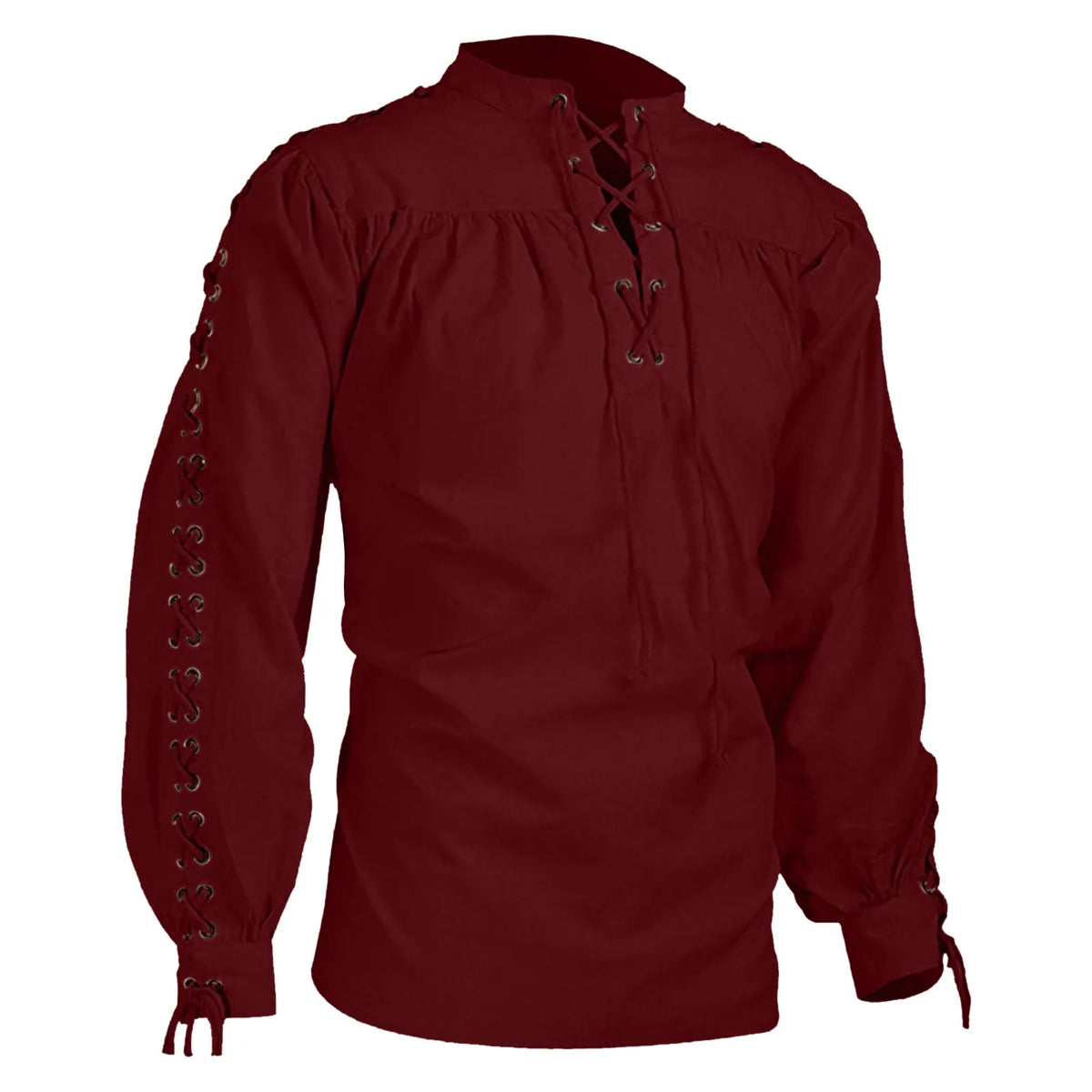 Men Tunic Shirts Viking Pirate Costume Gothic Clothes Drawstring Knight Cosplay Top