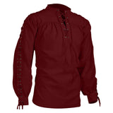 Men Tunic Shirts Viking Pirate Costume Gothic Clothes Drawstring Knight Cosplay Top