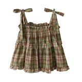 Mushroom Green Plaid Ruffle Top Y2k Goblincore