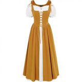 Medieval Cosplay Costume Women Two Layer Lace Up Bodice Dress