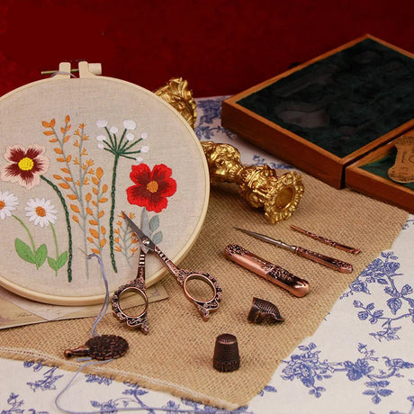 Royal Blue Vintage Sewing Kit Embroidery Scissors Needlework Set