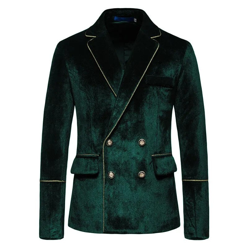 Plush Velvet Suit Two-piece Mens Party Suits Double Breasted Tuxedo Blazers & Pants