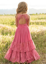 Girls Maxi Lace Chiffon Photoshoot Dresses For 3-15 Years