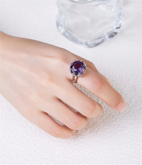 Nymphaea's Jewel S925 Sterling Silver Ring Natural Amethyst Morganite Zircon