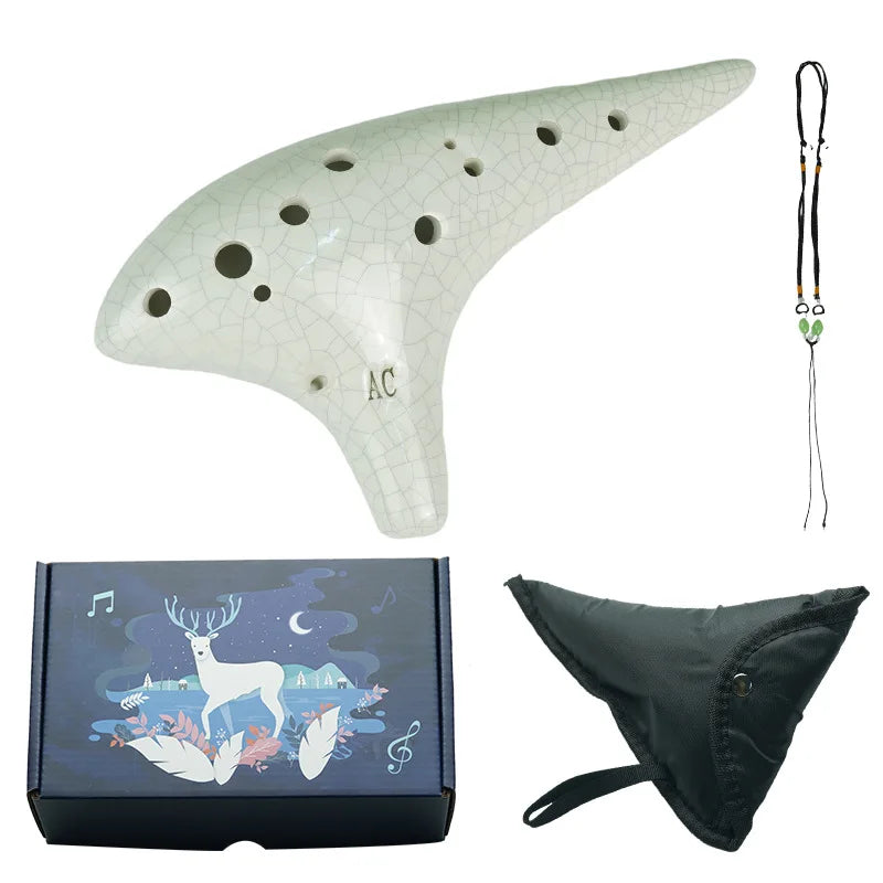Zelda's Ocarina 12 Hole Ceramic Flute 12 Tones Alto C Ceramic Ocarina Musical Instrument with Song Book Neck String Neck Cord Carry Bag
