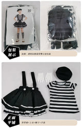 French Mime Pantomime Actor Clown Halloween Girls Stage Performance Costume Outfits Top+Strappy skirt+Hat+Gloves