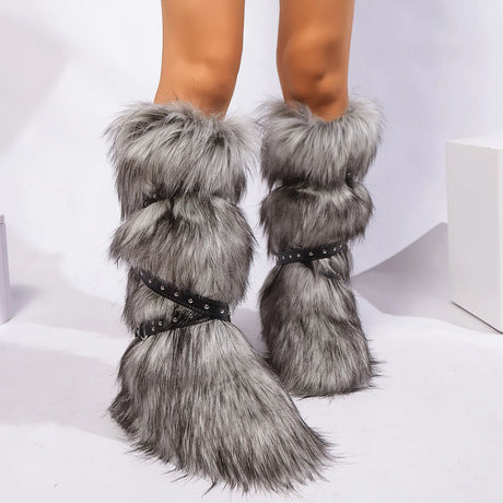 Winter Faux Fur Snow Boots Y2K Punk Rave Furry Shoes