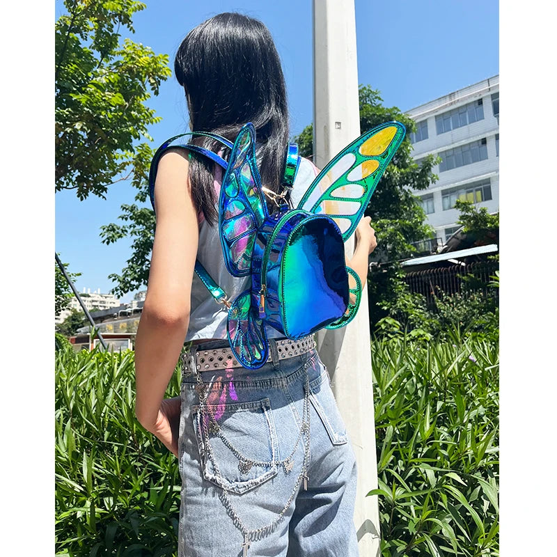 Mini Backpack Butterfly Wings Daypack Holographic Leather