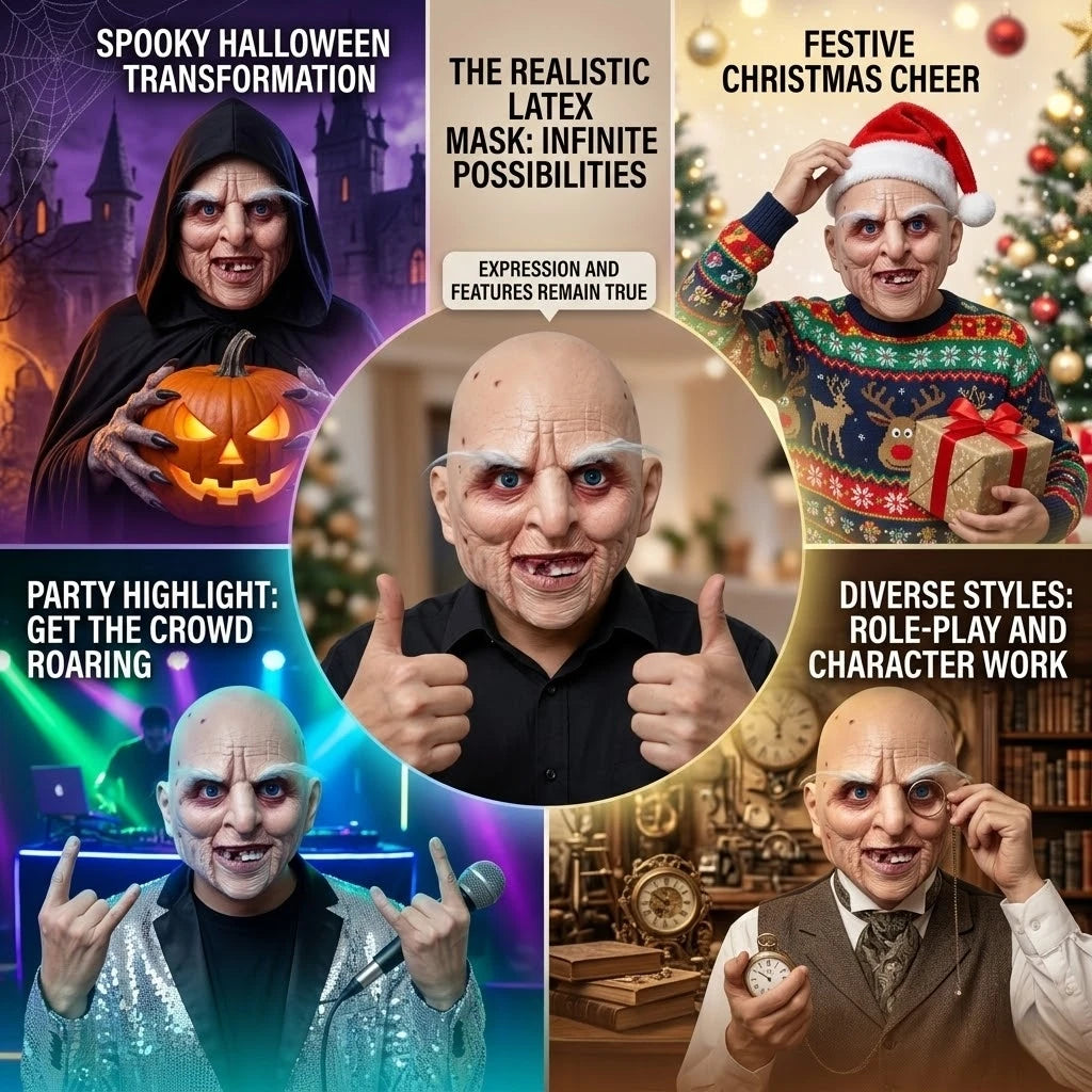 Bald Old Man Mask Full Head Latex Scary Grandpa Halloween Horror Party Cosplay Costume Prop