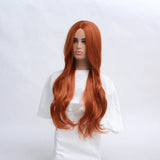 Synthetic Copper Red Wig Cosplay Long Wave Middle Part Heat Resistant Daily Wigs