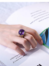 The Weaver's Treasures S925 Sterling Silver Rings Golden Leaves Natural Amethyst Tourmaline