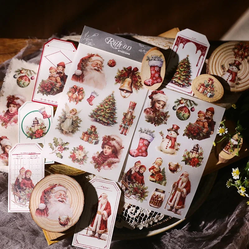 2 Sheet Vintage Christmas Snowman RUB ON Transfer Stickers Junk Journal DIY Scrapbooking