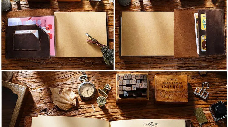 Stitched Genuine Leather Notebook 6 Colours Handmade Journal with Lock Blank Kraft Paper 200 Pages Sketchbook