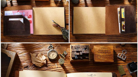 Stitched Genuine Leather Notebook 6 Colours Handmade Journal with Lock Blank Kraft Paper 200 Pages Sketchbook