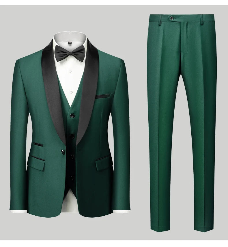 Mens Tuxedo Three Piece Suit Blazer with Trousers and Vest