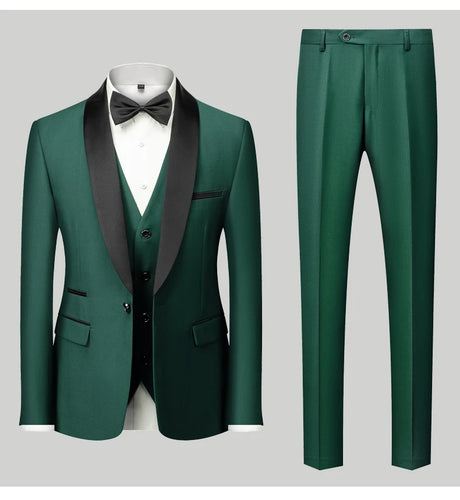Mens Tuxedo Three Piece Suit Blazer with Trousers and Vest