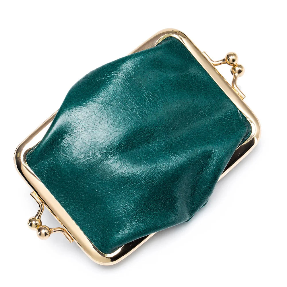 Genuine Leather Double Clamp Coin Purse Small Wallet Bag Pouch